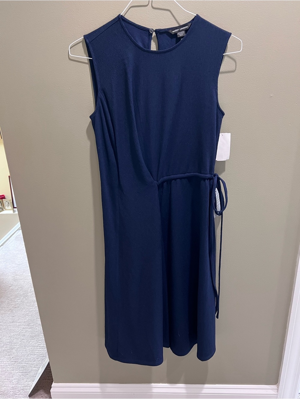 Maggy London Navy Sleeveless Midi Dress with Side Tie